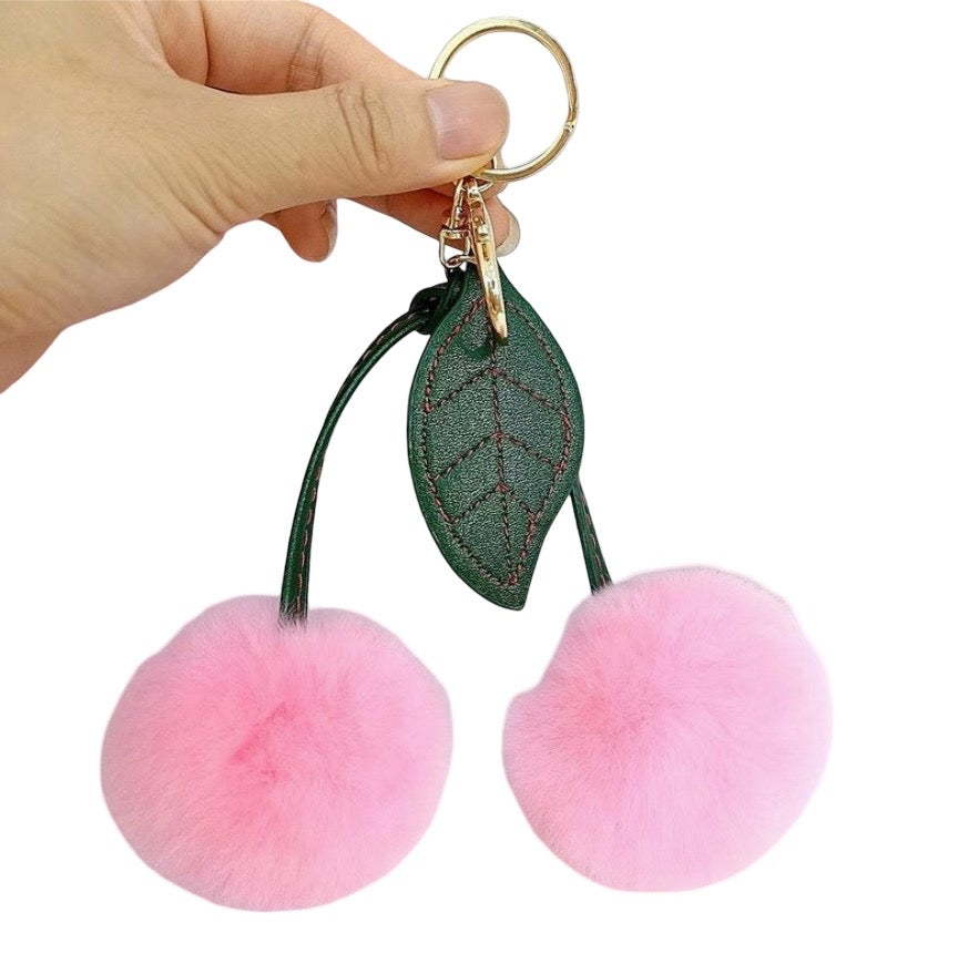 Rex Rabbit Fur Cherry Keychains