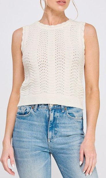 Allie Rose Cream Scalloped Sleeveless Knit