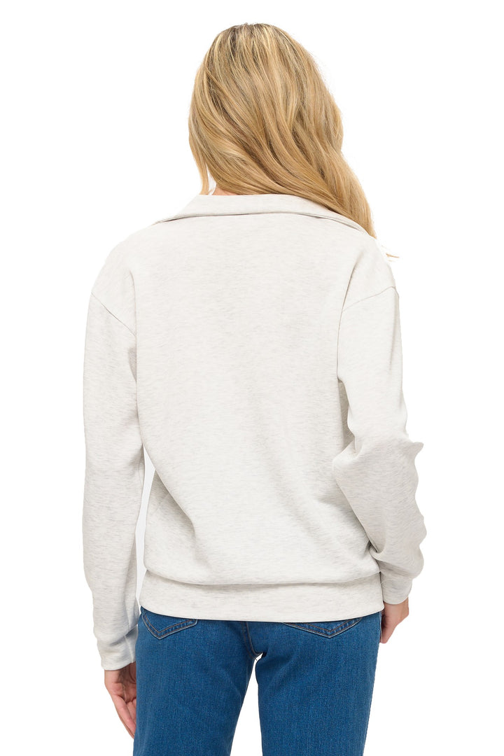Ariella Collared Scuba Pullover - Heather Grey