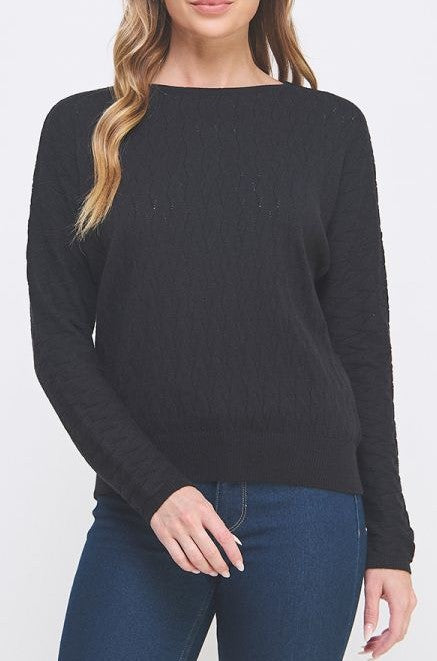 Allie Rose Pointelle Sweater - Black