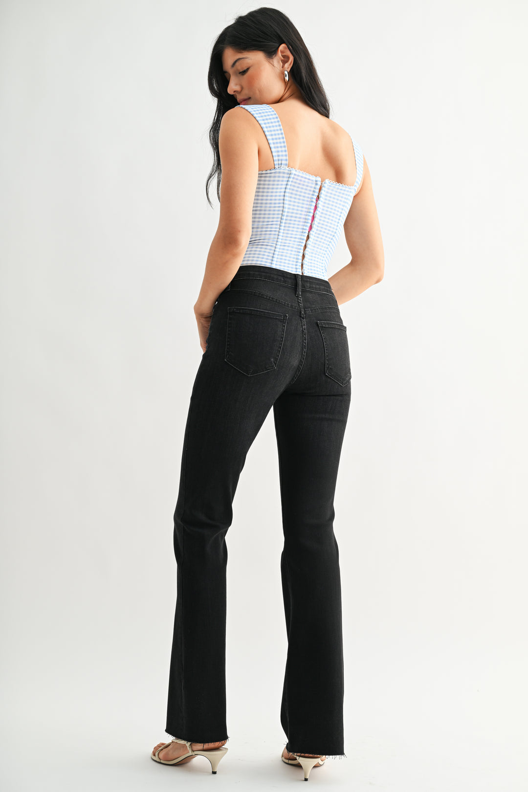 Just Black Denim HR Scissor Cut Flare Jeans - Darker Washed Black