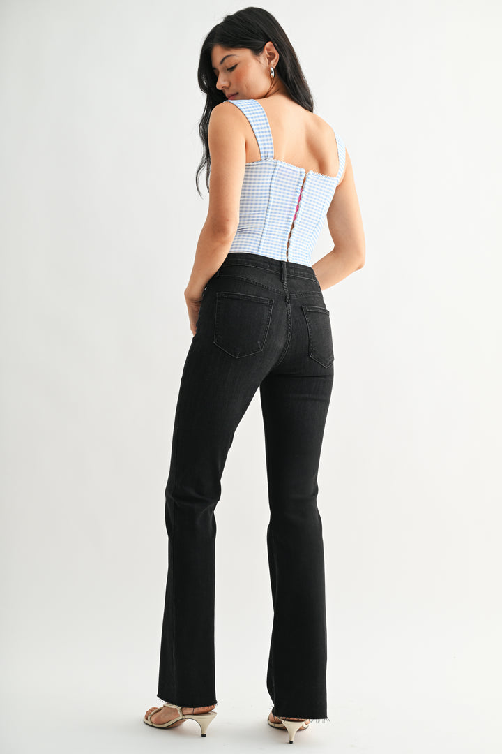 Just Black Denim HR Scissor Cut Flare Jeans - Darker Washed Black