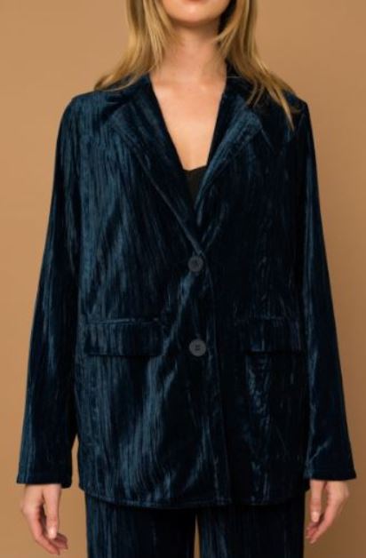 Gilli Dark Teal Crushed Velvet Blazer