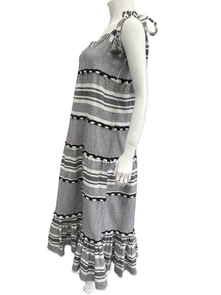 Veronica Beard Black and White Striped/Zig Zag Sleeveless Maxi Dress - Medium