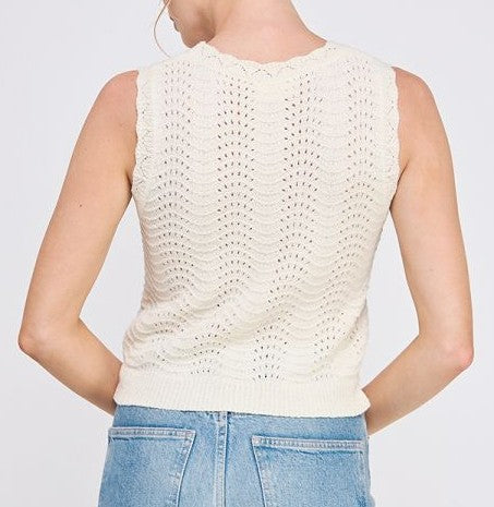 Allie Rose Cream Scalloped Sleeveless Knit