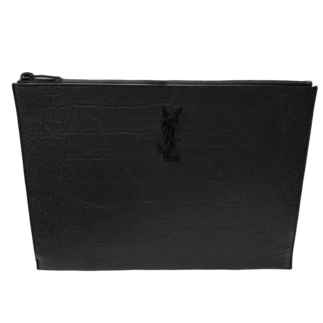 Cassandre Zipped Tablet Holder in Crocodile-Embossed Leather