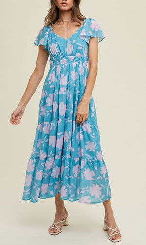 Wishlist Aqua/Lavender Floral Maxi Dress