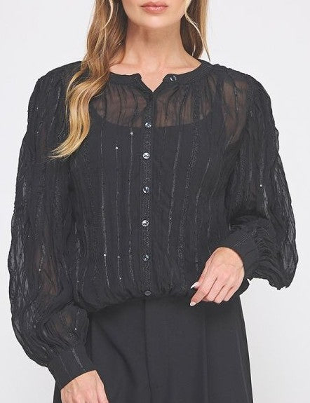 Allie Rose Sequin Blouse - Black