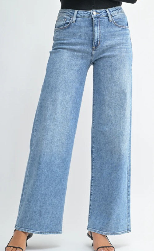 Just Black Denim Stretchy Wide Leg Jeans - Medium Denim