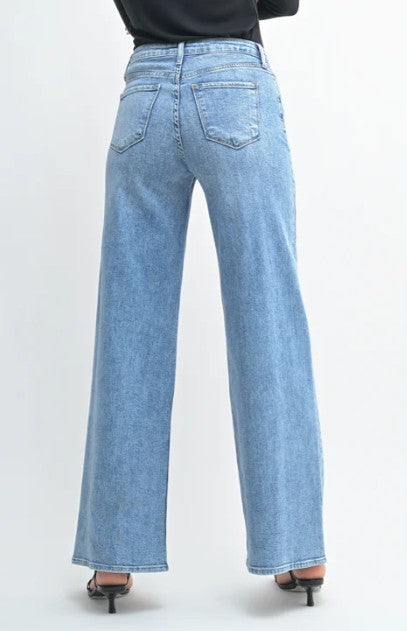 Just Black Denim Stretchy Wide Leg Jeans - Medium Denim