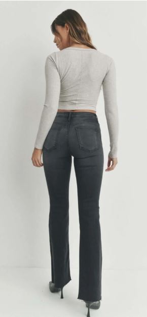 Just Black Denim HR Scissor Cut Flare Washed Black