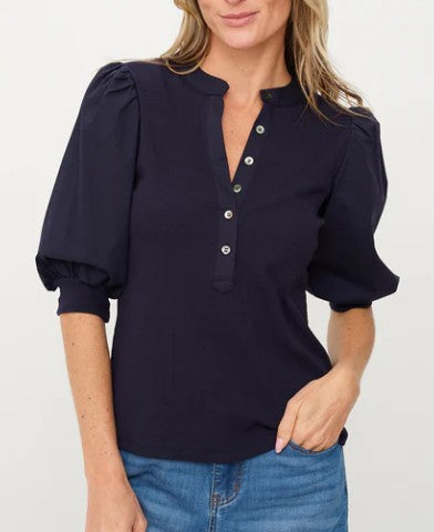 Six Fifty Navy Mixed Media Audrey Top