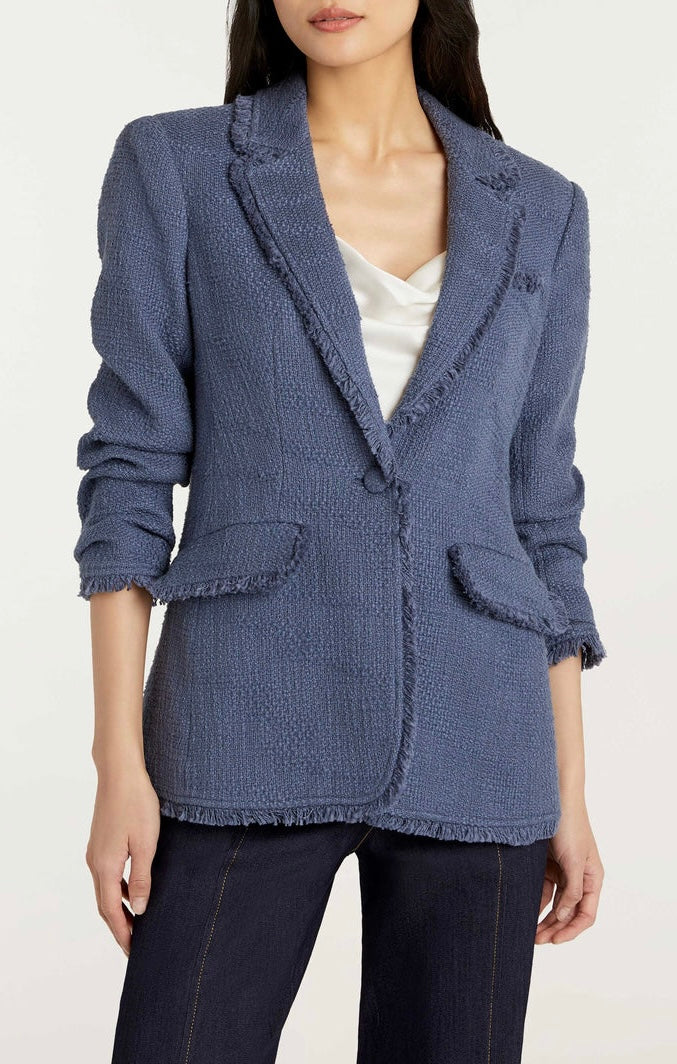 Cinq A Sept Size 8 Khloe Boucle Ruched Sleeve Blazer