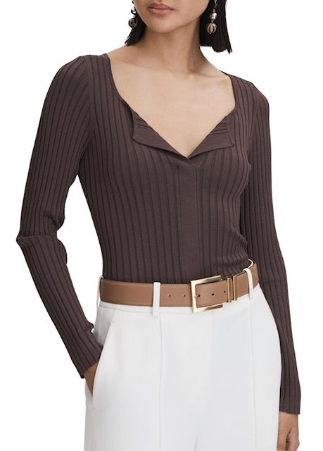 Reiss Monica Rib Split Neck Top - Medium