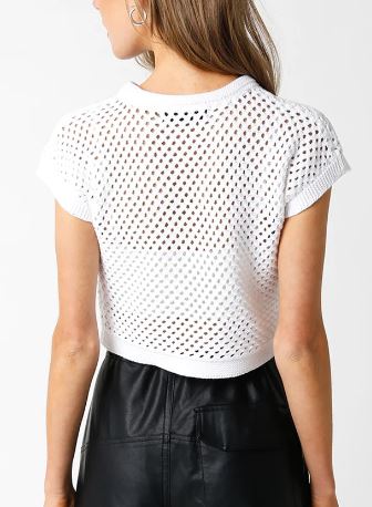 Olivaceous White Crochet Cropped Cap Sleeve Knit