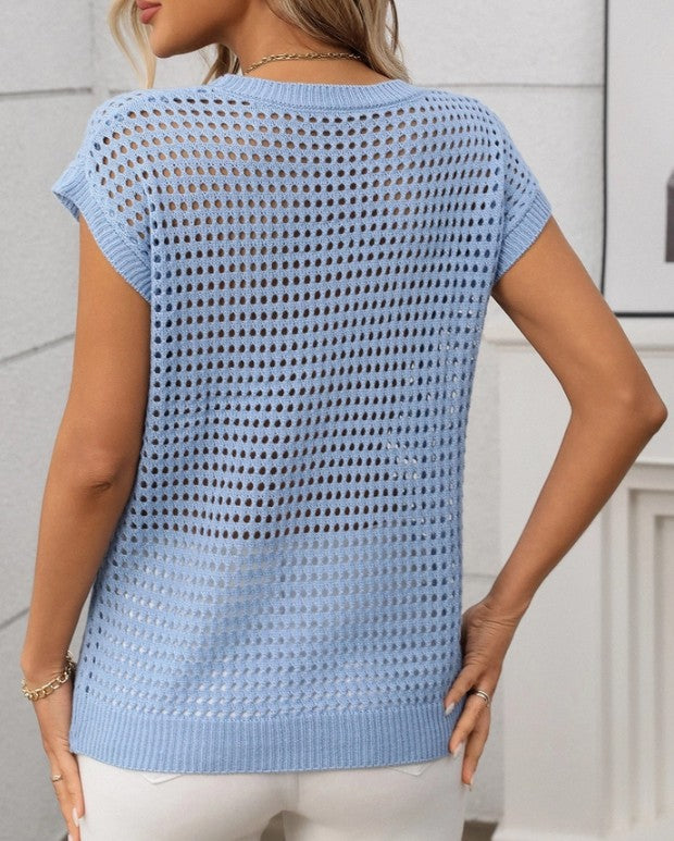 Light Blue Crochet Cap Sleeve Knit