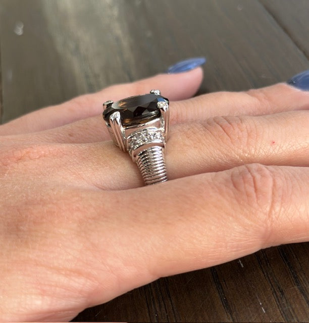 Sterling Silver Smoky Quartz Ring - Size 8
