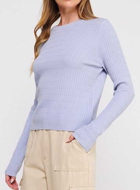 Allie Rose Tight Cable Knit Sweater - Bluebell