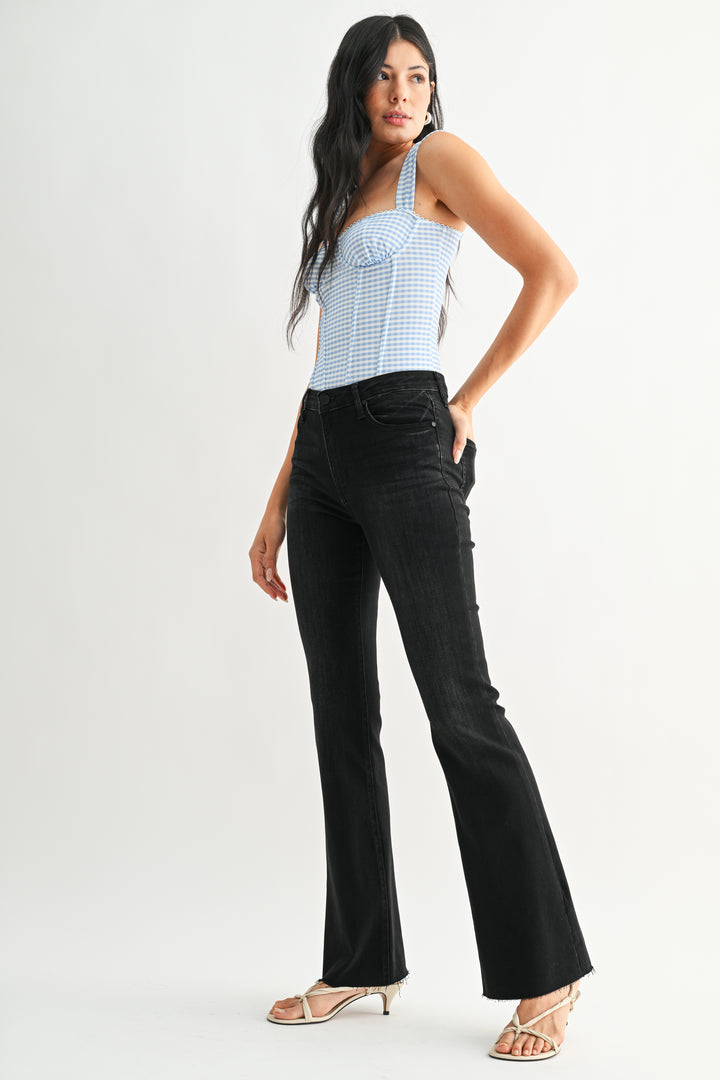 Just Black Denim HR Scissor Cut Flare Jeans - Darker Washed Black