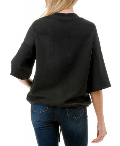 Ariella Drawstring Short Sleeve Knit - Black