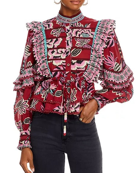 Farm Rio Pineapple Inspiration Ruffle Blouse - Medium