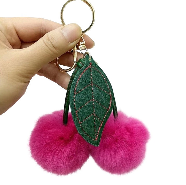 Rex Rabbit Fur Cherry Keychains