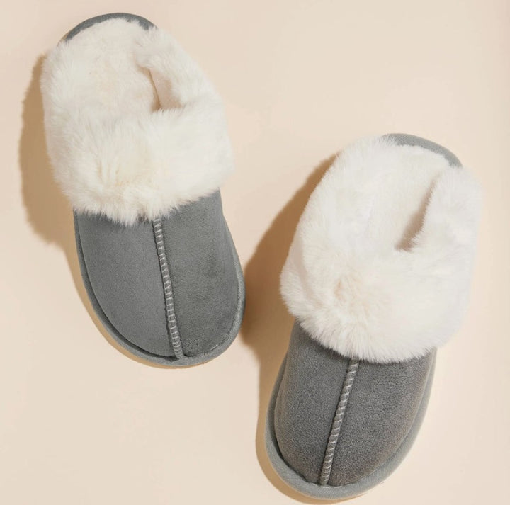 Grey Slippers with Beige Trim