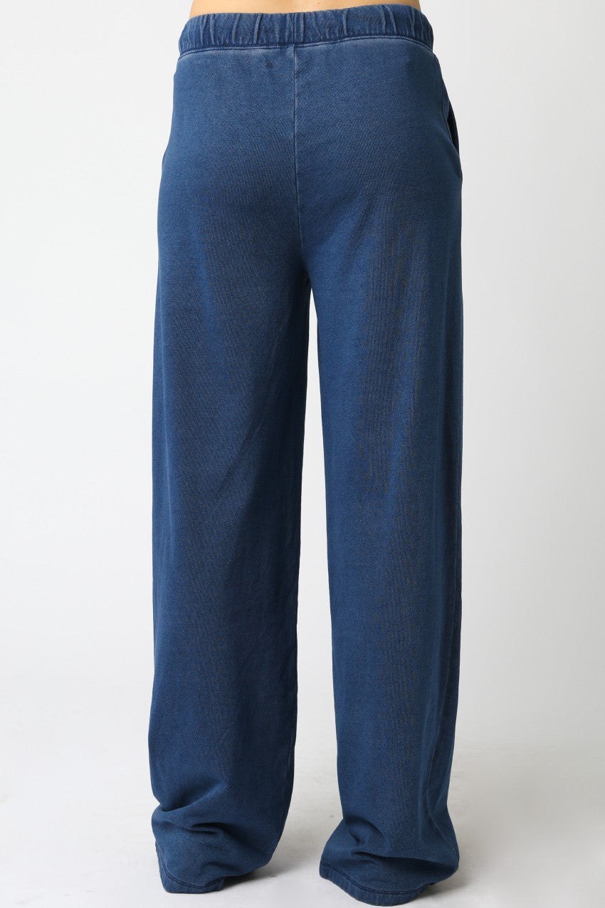 Olivaceous Denim Wide Leg Sweatpants