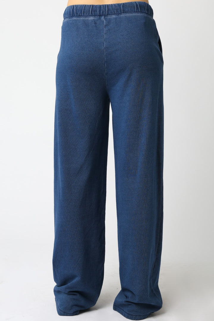 Olivaceous Denim Wide Leg Sweatpants
