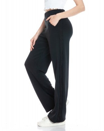 Ariella Wide Leg Pants with Side Contrast - Black