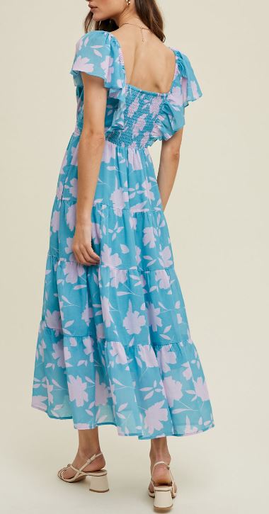 Wishlist Aqua/Lavender Floral Maxi Dress