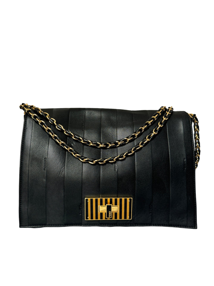 Fendi Pequin Stripe Large Claudia Shoulder Bag