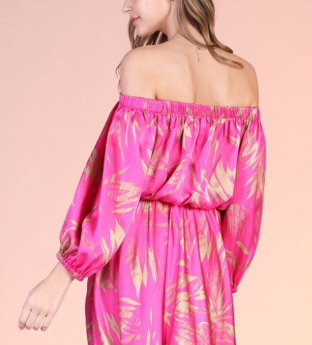 Tyche Pink/Beige Printed Off Shoulder 3/4 Sleeve Blouse