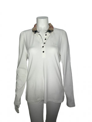 Burberry White Long Sleeve Knit w/ Check Collar (NWT) -  LARGE