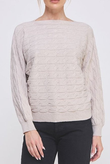 Allie Rose Dolman Cable Sweater- Warm Heather Oat