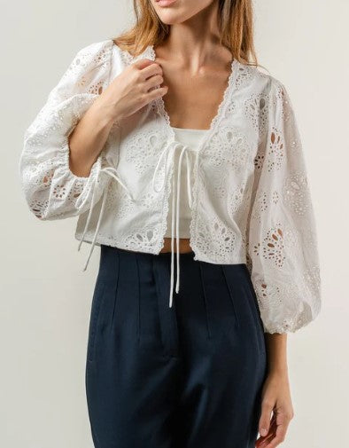 Fore White Eyelet Cropped Blouse