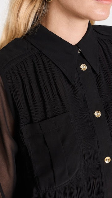 Ganni Pleated Georgette Shirt Dress - Size 38