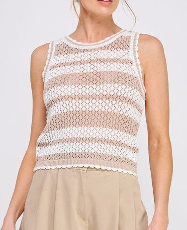 Allie Rose Taupe/Ivory Scalloped Sleeveless Knit