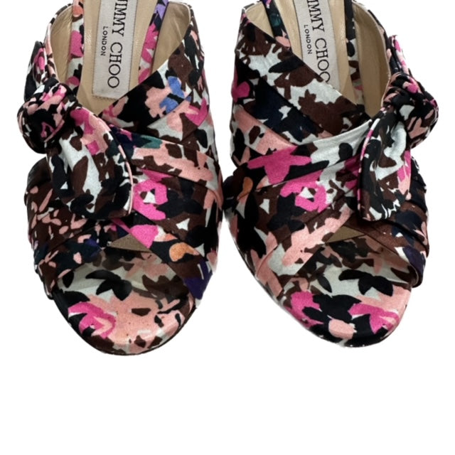 Jimmy Choo Size 38.5 Keely 100 Pink Floral Satin Heels