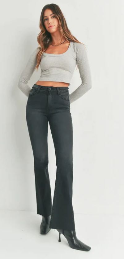 Just Black Denim HR Scissor Cut Flare Washed Black