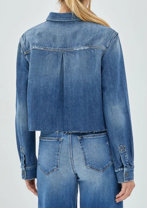 Hidden Medium Dark Denim Cropped Shirt Jacket