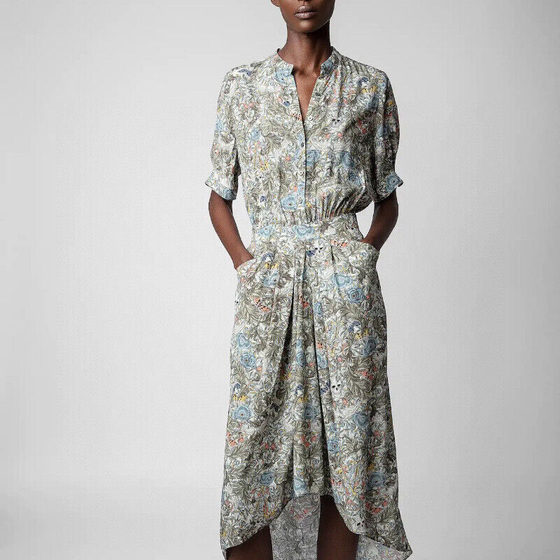Zadig & Voltaire Printed Short Sleeve Midi Dress - X-Small
