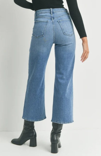 Just Black Denim HR Cargo Pocket Wide Leg Jeans - Medium Denim