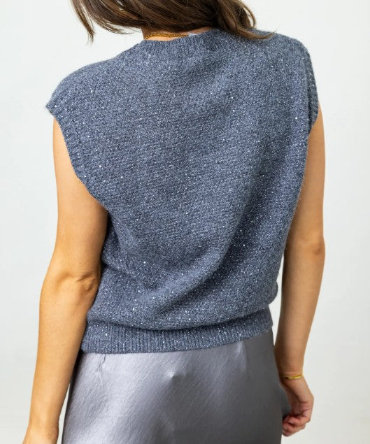 Lucy Paris Grey Sequin Sleeveless Sweater