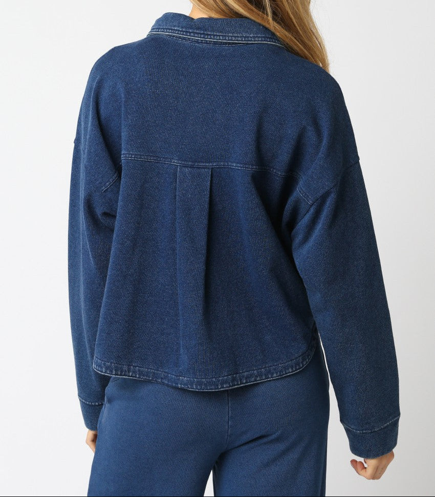 Olivaceous Denim Cropped Button Down Comfy Top