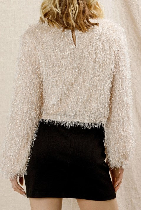 En Creme Cream Fringe Cropped Top