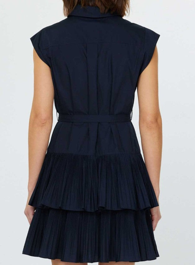 Current Air Navy Button Down Tiered Dress with Belt