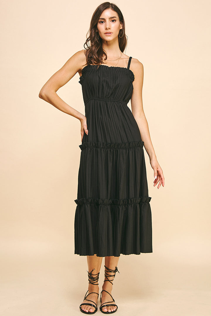 Pinch Black Sleeveless Tiered Midi Dress