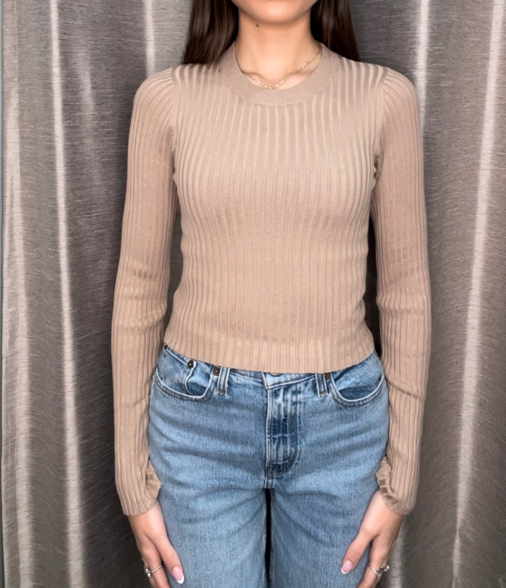 Dress Forum Taupe Ribbed Long Sleeve Cropped Knit