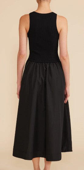 Lucy Paris Black Sleeveless Mixed Media Midi Dress